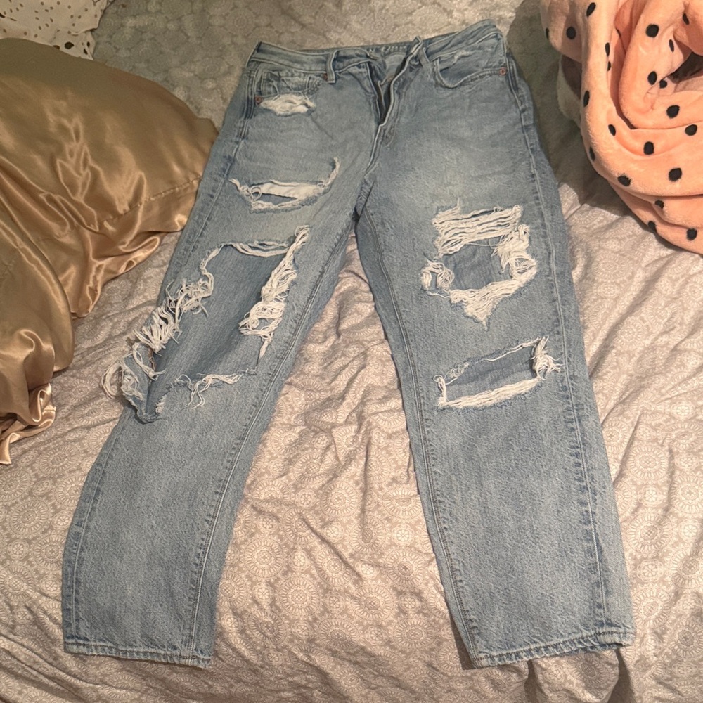 American Eagle Outfitters Ripped Light Blue Boyfriend Jeans